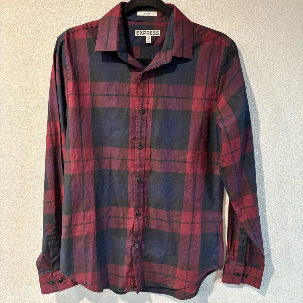 Last chance! Express Red and Black Casual Button Down Shirt